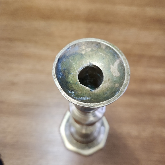 Antique Cast Brass Etched Candlestick Holder - Picture 11 of 11